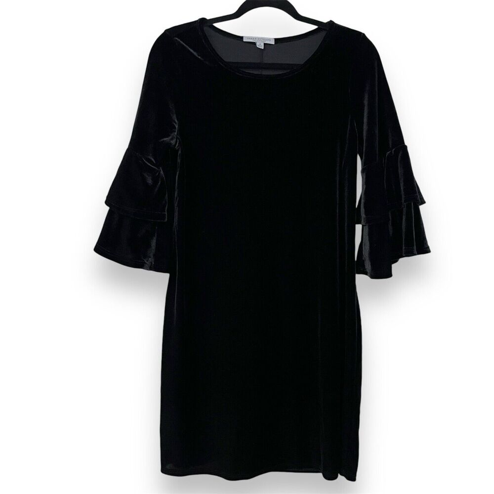 Green Envelope LA Black Velvet Shift Dress Bell Sleeves Whimsy Goth Size Medium